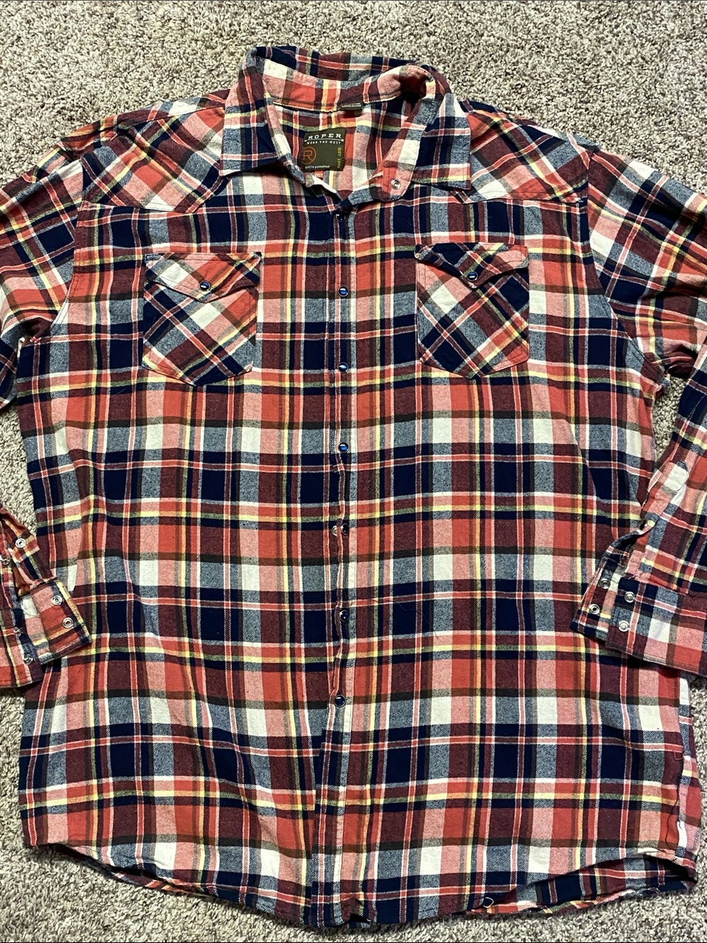 Roper Mens Size 2XLT Plaid Button-Down Shirt - 1492